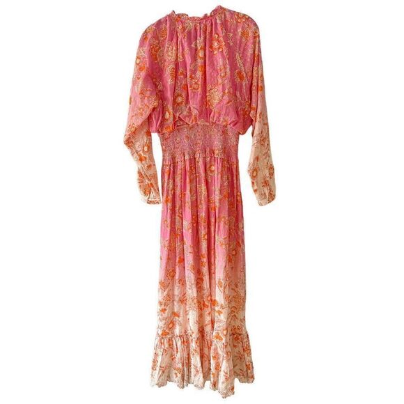 NWT Hemant and Nandita Sidra Maxi Dress, Pink Cotton Long Sleeve Size Small - Picture 10 of 13